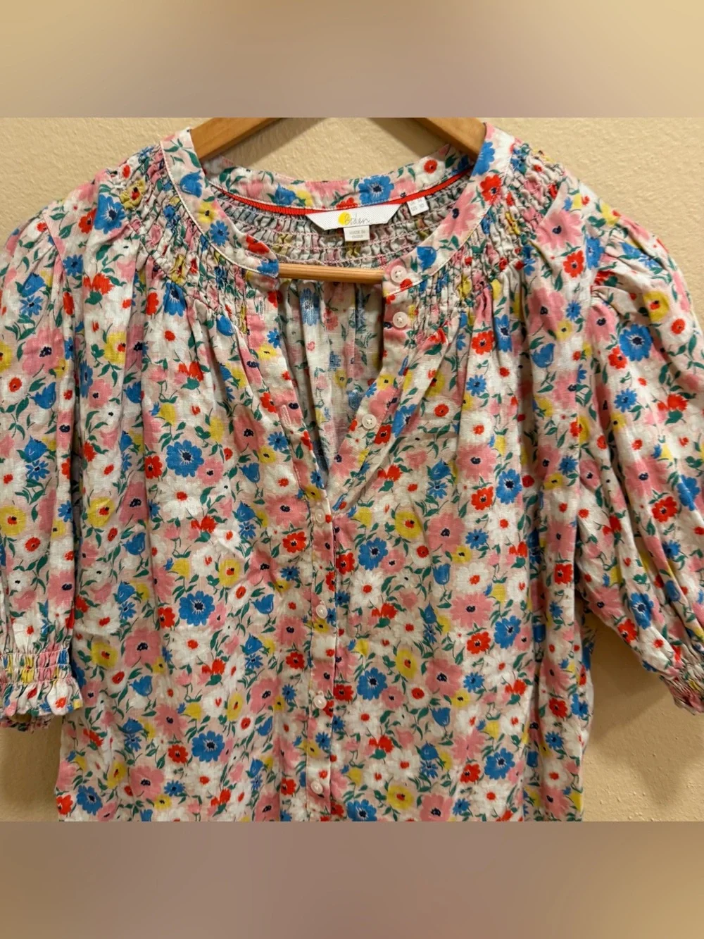 Boden Pure Linen Multicolor Floral Button-Front Blouse 10